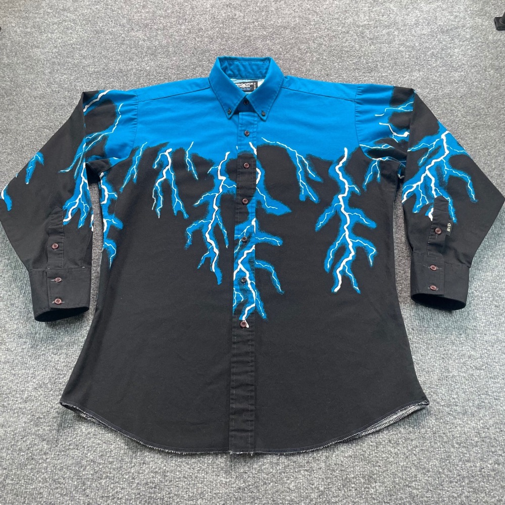 Brooks & Dunn Western Shirt Men's 16-34 Blue Black Lightning Bolt USA Made